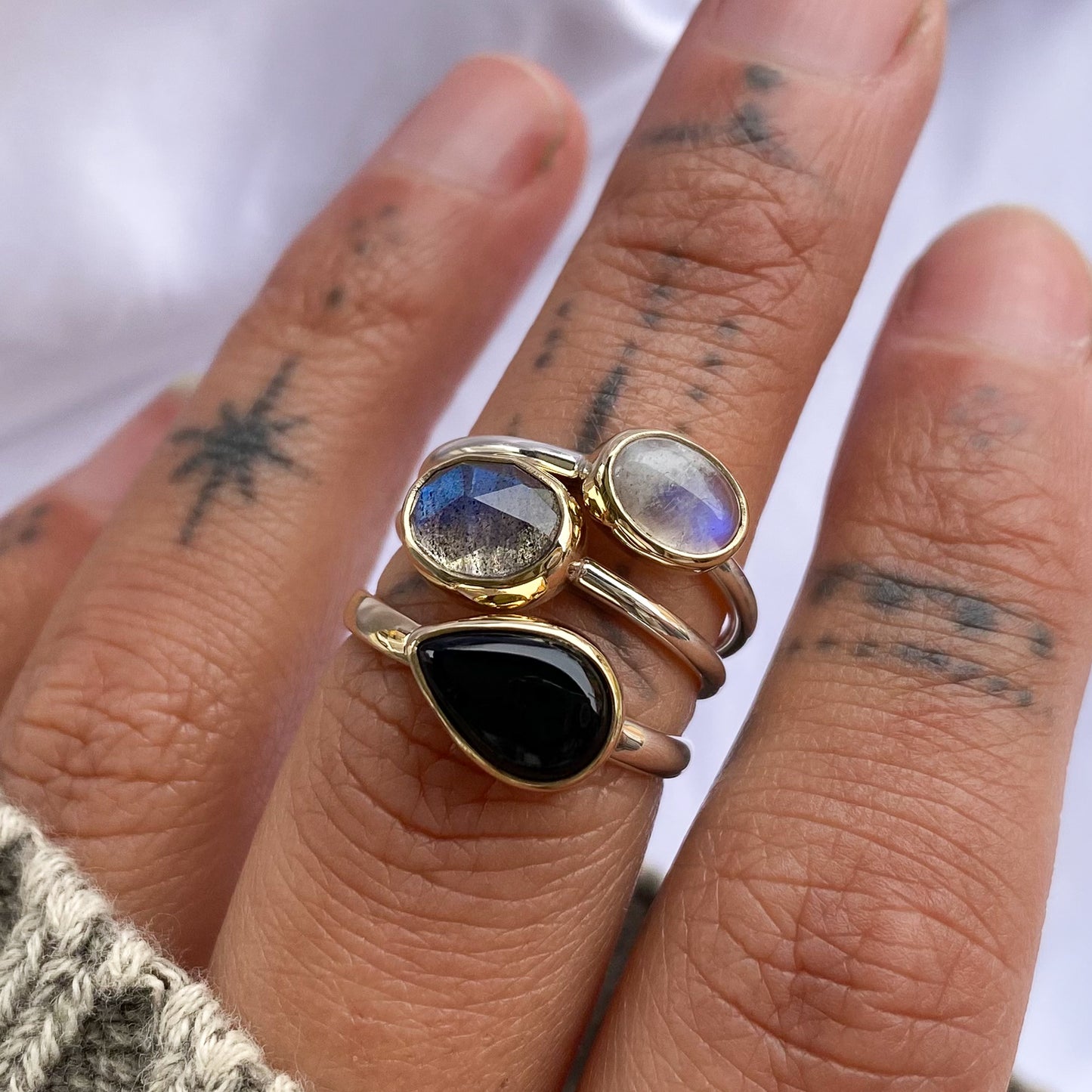 Mixed Metal Onyx Ring