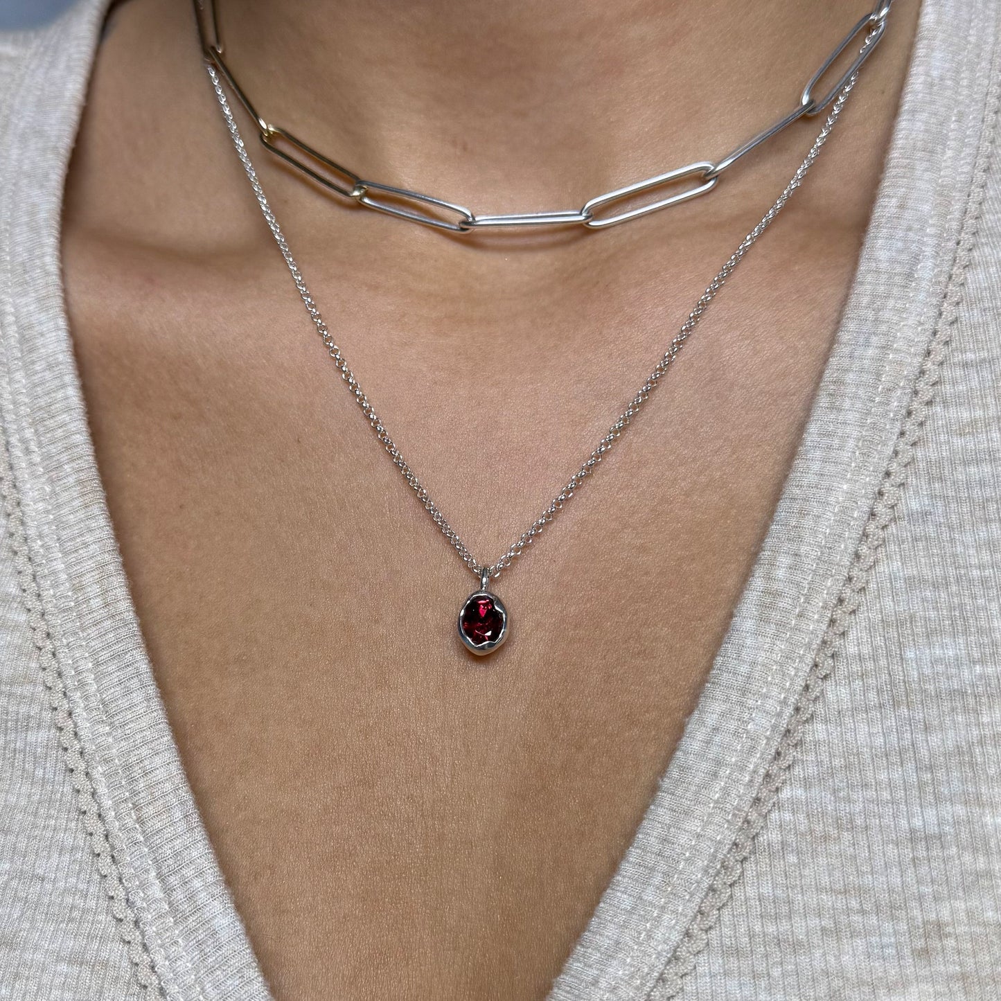 Raspberry Garnet Layering Pendant