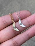 sterling silver brass 14k yellow gold filled crescent moon evil eye pendant kaivi jewelry woman wearing necklace